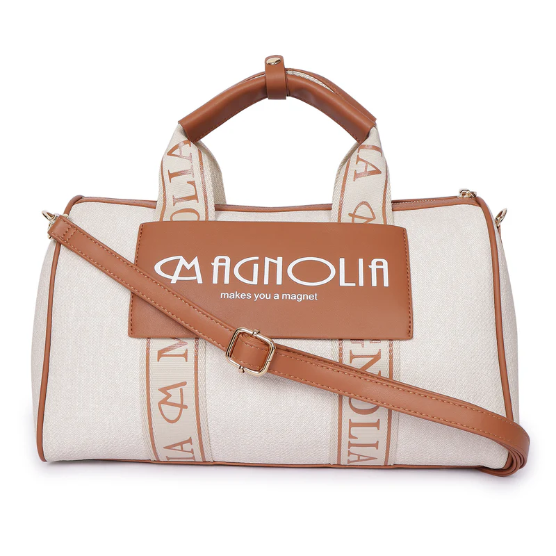 Magnolia Signature Barrel Duffle White &amp;amp; Caramel Brown